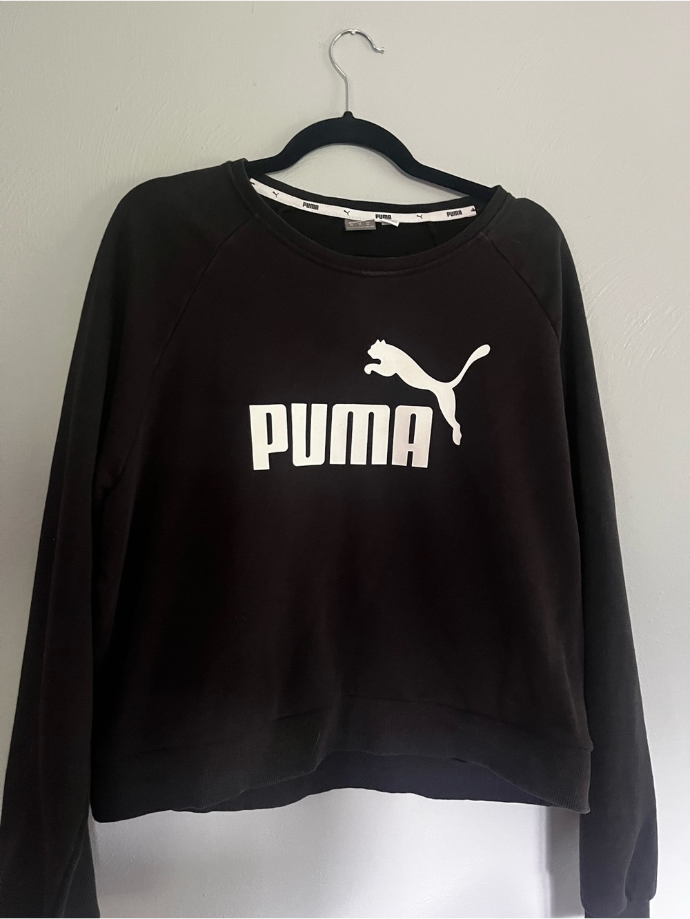Puma Black Sweatshirt with White Neck Tape Logo